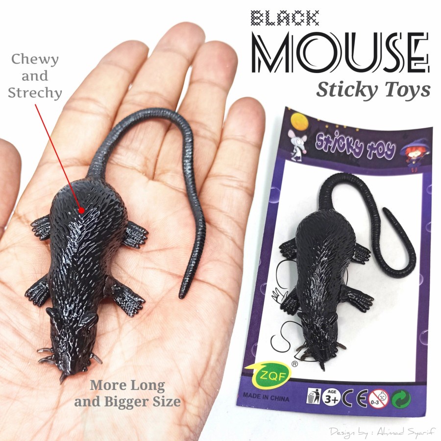 MAINAN TIKUS CURUT BESAR ELASTIS BLACK MOUSE STICKY TOYS PRANK TOY- MAINAN ANAK MANIPULASI HEWAN PRANK TOY MURAH