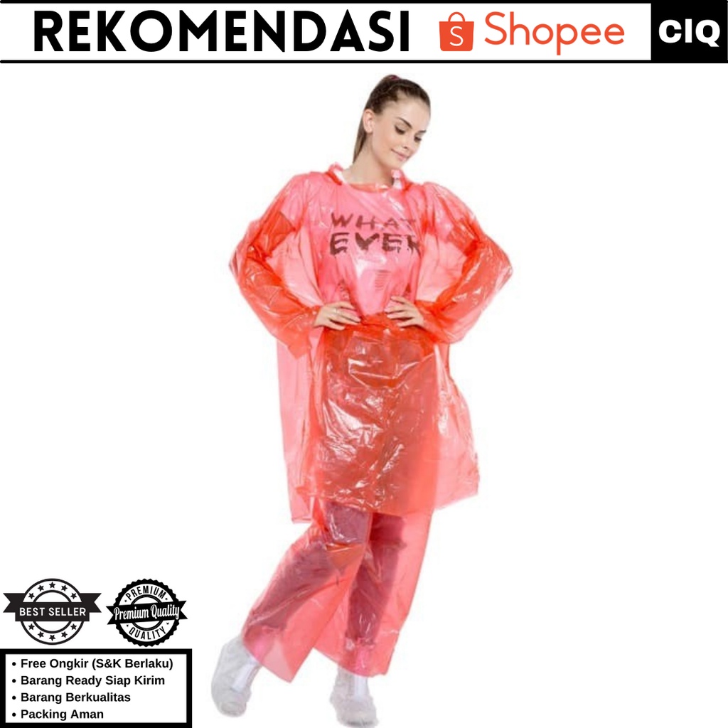 Jas Hujan Plastik LDPE Poncho Lengan Panjang Emergency Raincoat Raider