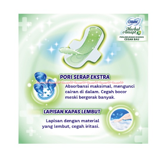 Charm Herbal Ansept 16pads Pembalut Wanita WIngs Exkstrak Herbal Daun Sirih Perlindungan Higienis Cegah Penghilang Bau 23cm Unicharm Carm Antiseptik Wing Sayap