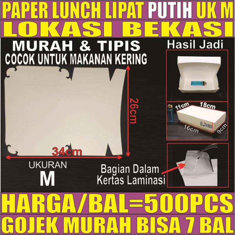 Paper Lunch Box Tutup Uk M Lipat Food Tray Kotak Makanan Kertas Bekasi