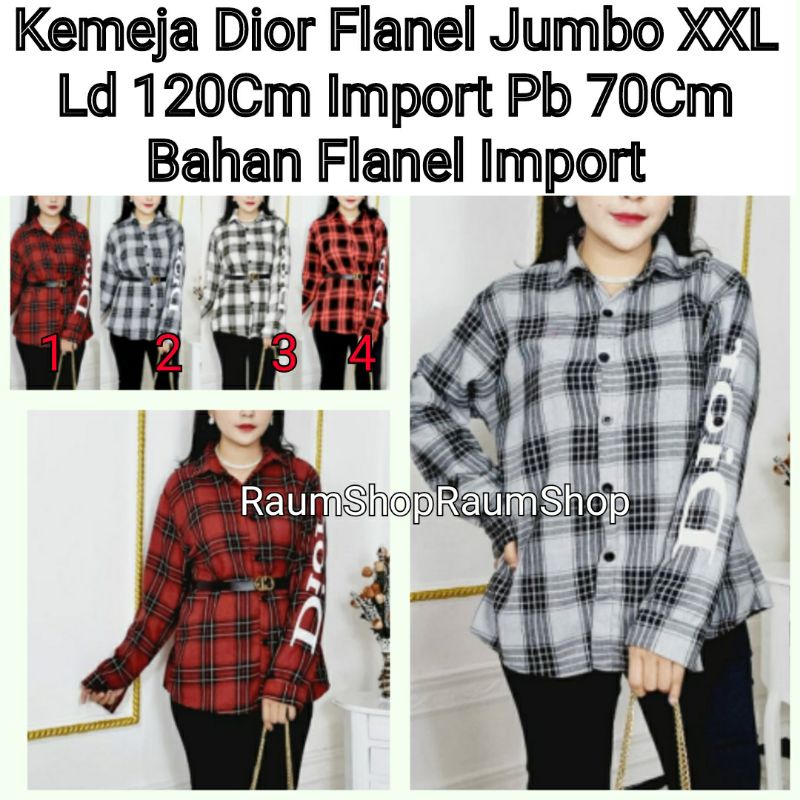 Kemeja Wanita DIOR Flanel JUMBO XXL LD 120cm Import Atasan Wanita Kotak-Kotak Blouse Ala ShellaSauki