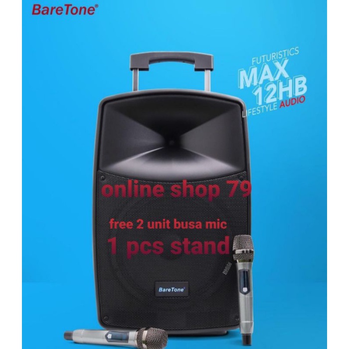 Speaker Aktif Portable Wireless Meeting BareTone MAX-12HB 400W + 2 Microphone Wireless