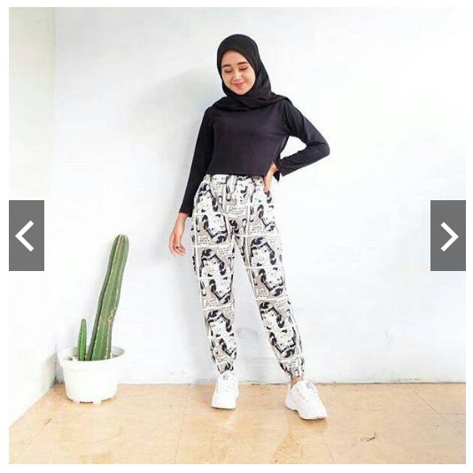 HOPYLOVY - Celana Panjang Motif Print Komik bahan Babyterry