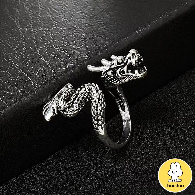 Cincin Tunggal Desain Hewan Naga National Gaya Retro -Doo