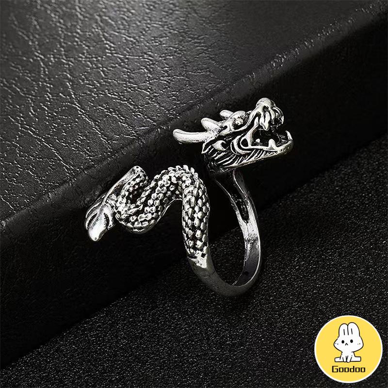 Cincin Tunggal Desain Hewan Naga National Gaya Retro -Doo