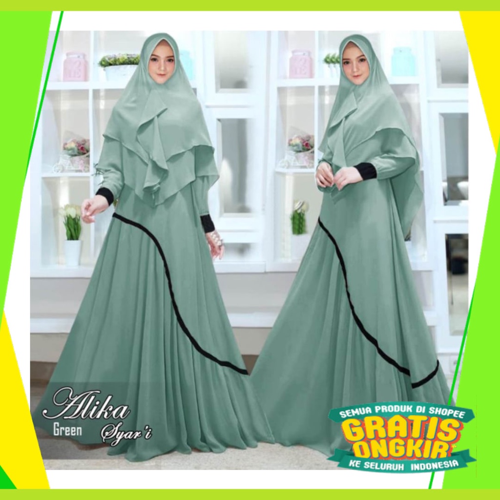Maxi Hijau ijo Green Lumut Stabilo Lemon Jotol Botol /  ALIKA GAMIS SYARI MOSSCREPE LOTUS BAJU LEBAR
