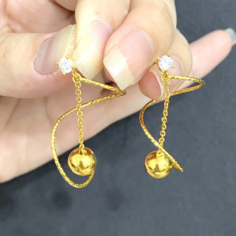 Giwang Unik Spiral Bola Giwang Emas Asli Kadar 700