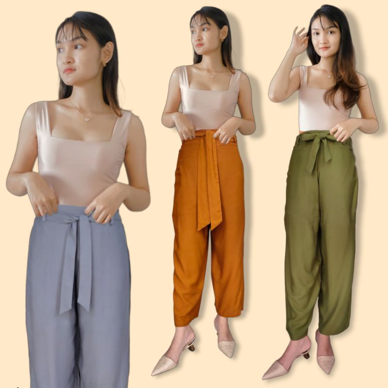 Celana Kulot rayon tali highwaist / Ribbon pants