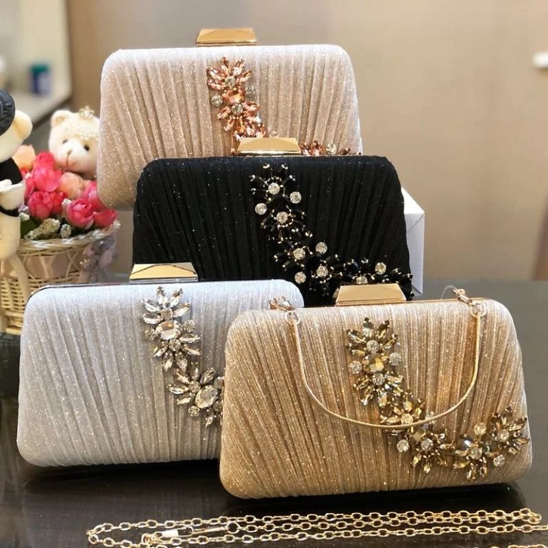 Tas Pesta Alessandra Embellished Crystal Box Clutch