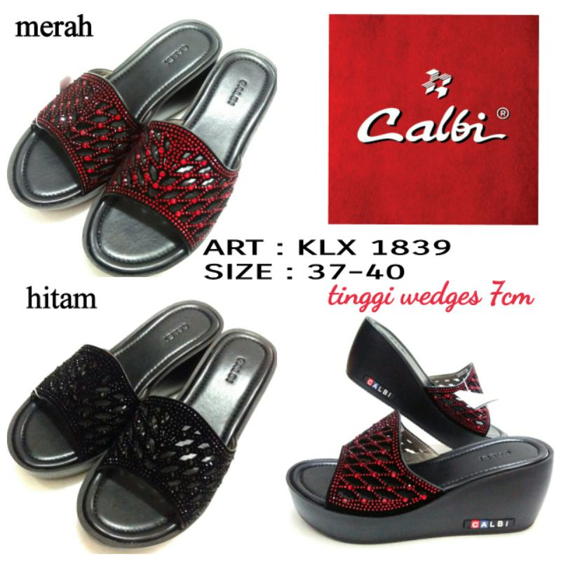 TERBARU SANDAL WEDGES WANITA ORIGINAL BY CALBI KLX 1839 WARNA HITAM DAN MERAH SIZE 36-40