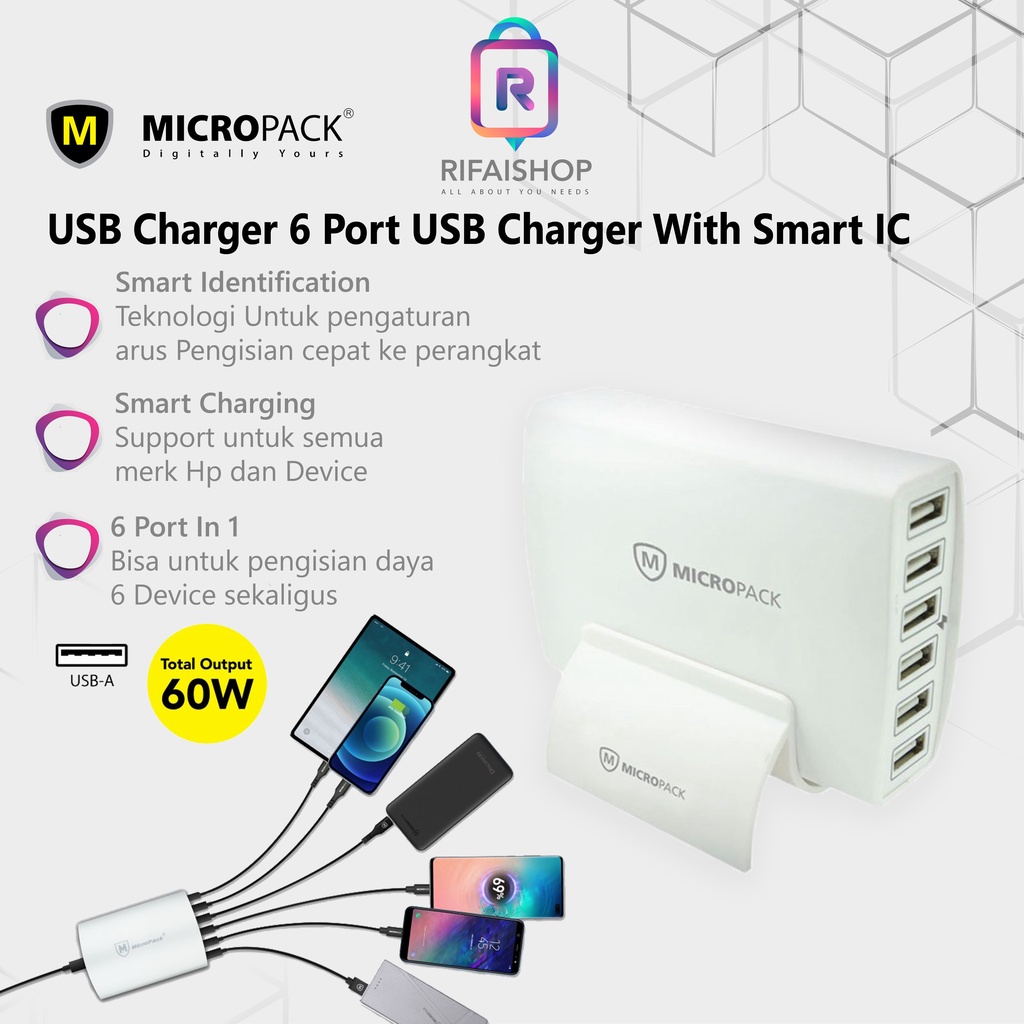 USB Charger 6 Port USB Charger With Smart IC MicroPack MUC-6SI