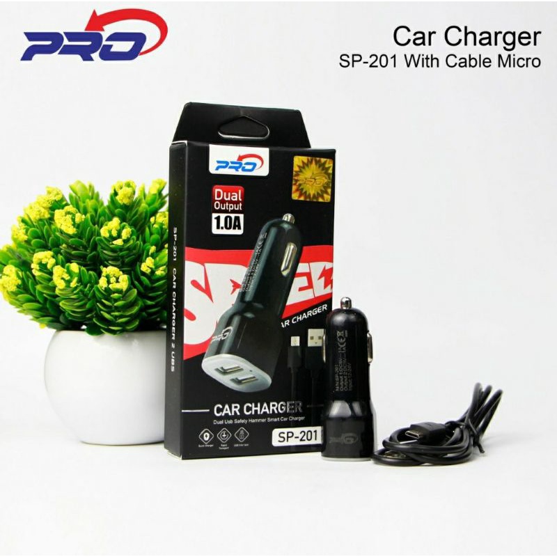 Pro Adaptor Smart Car Charger SP-201 USB TC Charger Mobil Dual Output 1.0A