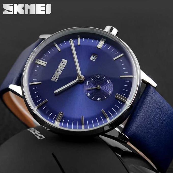 Jam Tangan Pria Original Casio Kulit Asli Skmei Chorono Import - Biru