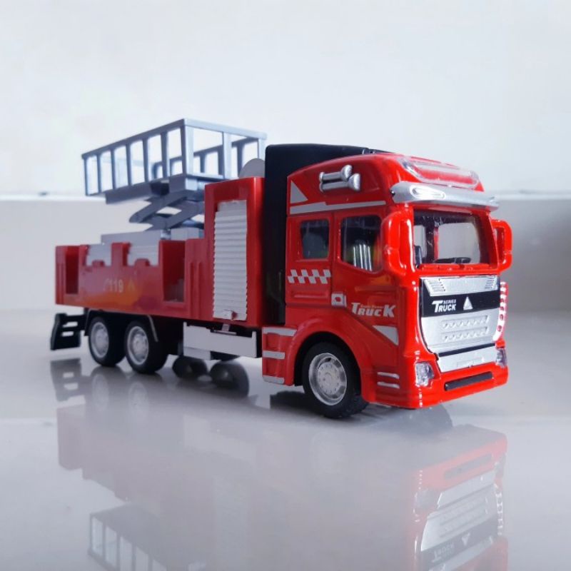 Diecast Truck Pemadam Kebakaran Alloy - Mainan Miniatur Mobil Truk Ladder