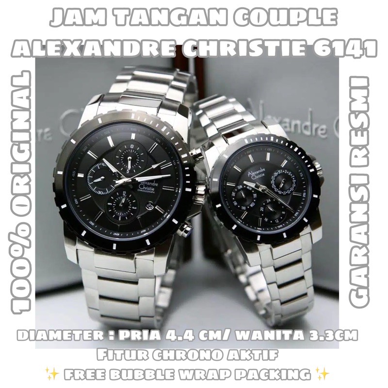 JAM TANGAN PRIA/WANITA/COUPLE ALEXANDRE CHRISTIE AC 6141 MODEL SPORT TALI RANTAI ALL STAINLESS STEEL