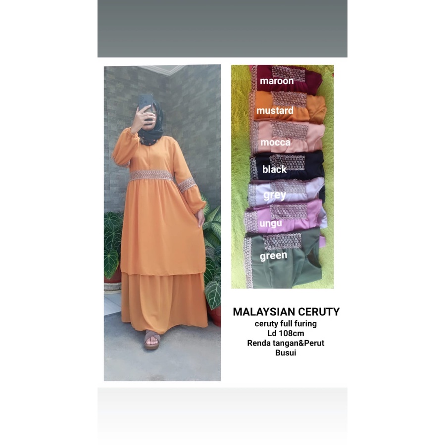 Gamis Malaysia Renda Melayu Ceruti Babydoll Renda full furing Terbaru 2022