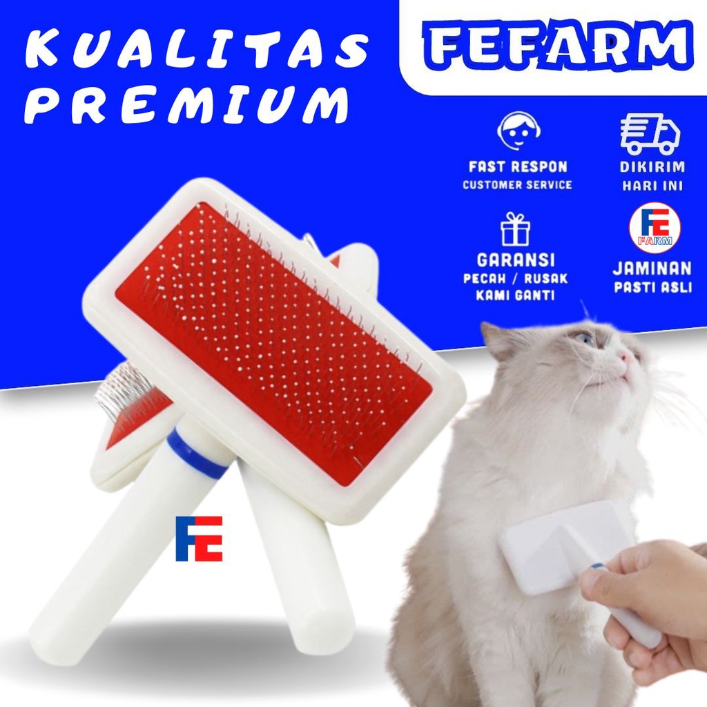 SISIR KUCING ANJING MUSANG KELINCI PET GROOMING SISIR GROOMING (MERAH PUTIH) FEFARM