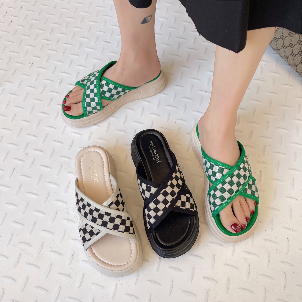 TBIG [COD] Sandal Slip On Square Sandal Wanita Sepatu Korea Style Sekolah Kuliah