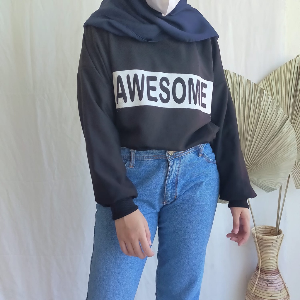 HOODIE PRIA DAN WANITA - AWESOME  CREWNECK SWEATER - SWEATSHIRT SWEATER OVERSIZE-hits ala selebgram-