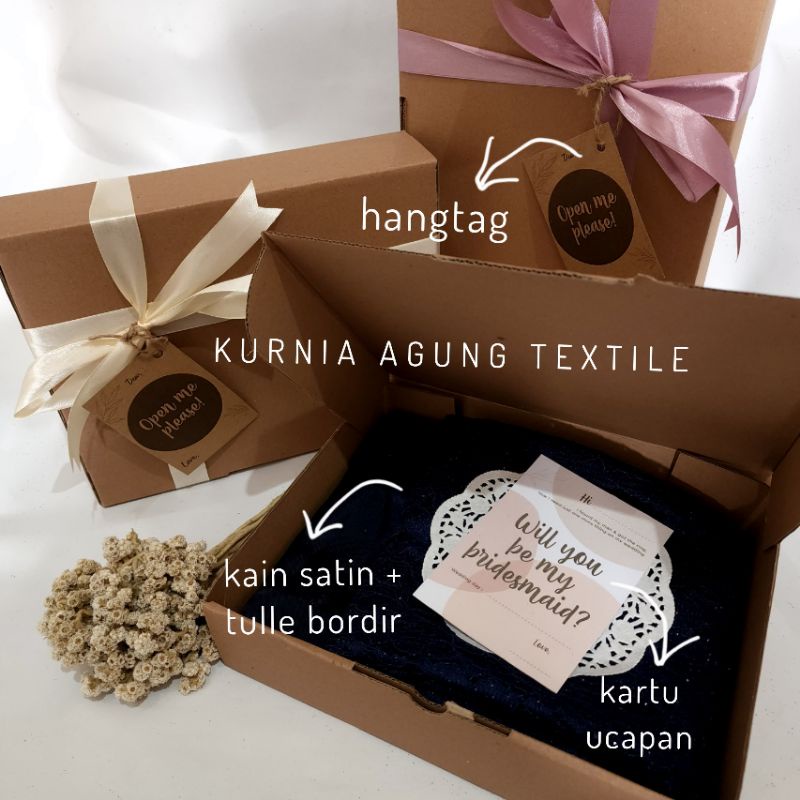 Bridesmaid Box Set Murah Satuan Paket Seragam Nikahan Bahan Kain Gaun Pesta Gratis Box Kartu Ucapan + Hangtag