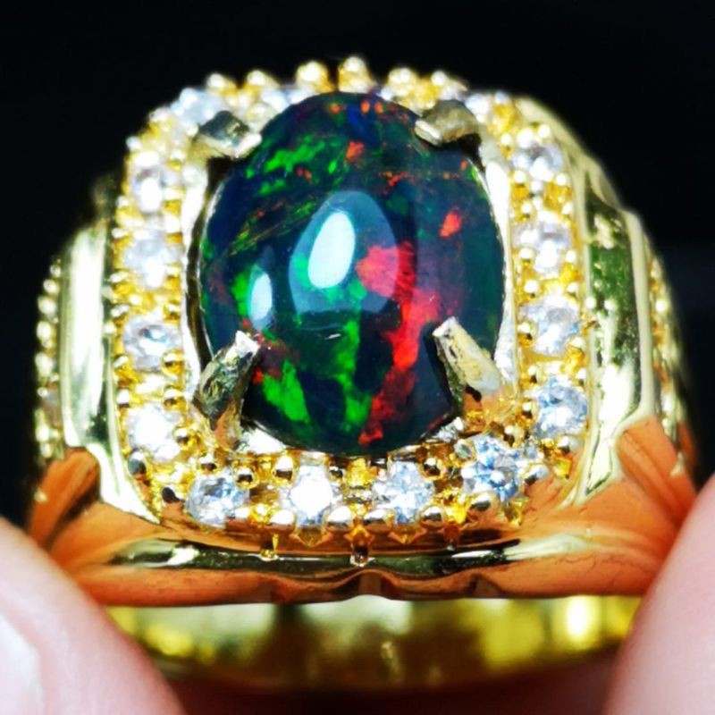 CINCIN BATU AKIK PERMATA KALIMAYA BLACK OPAL HIGH QUALITY TOP JARONG NATURAL ASLI