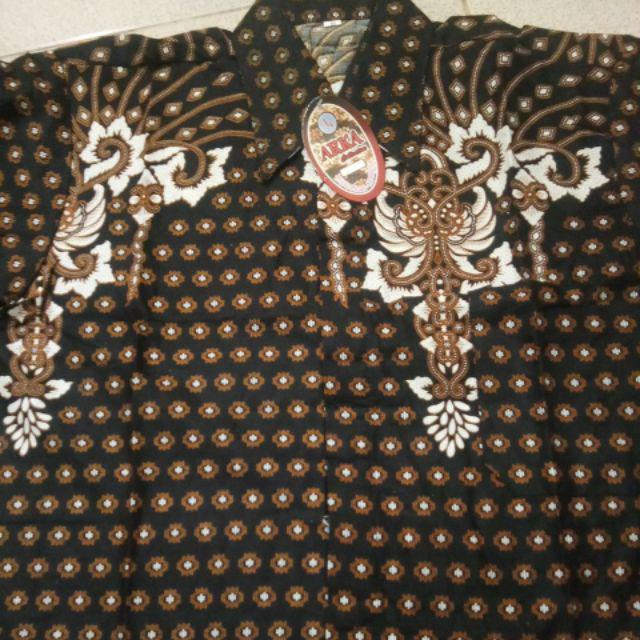 Elgusza Batik Kemeja Hem Pendek Trisula Pekalongan M L Xl Murah Keren Batik Pria Coklat Hitam Manis
