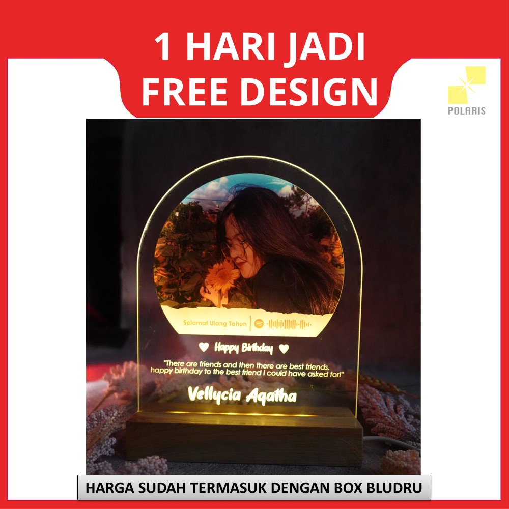 CUSTOM ACRYLIC SPOTIFY LED KAYU STAND + BOX BLUDRU BIRTHDAY/WEDDING GIFT - AKRILIK KADO WISUDA ULANG TAHUN HADIAH FOTO PAJANGAN WOODEN STAND