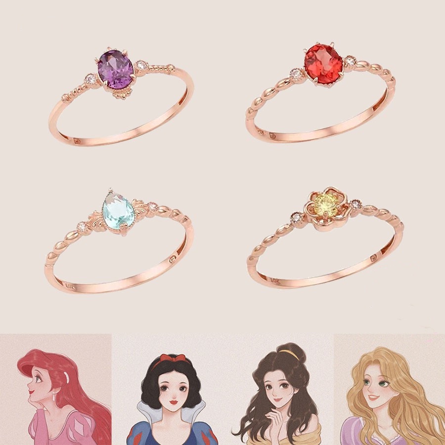 Disney Cincin Mahkota Princess Lapis Rose Gold 18K Model Terbuka Adjustable Untuk Wanita