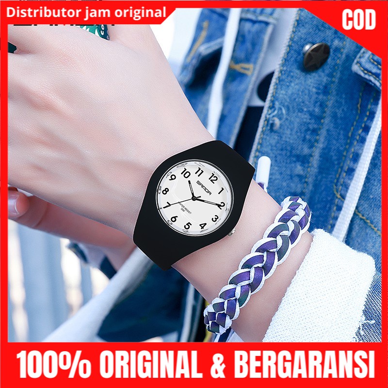 Jam Tangan Wanita Original 100% Anti Air Analog Jelly Series Tali Silicone Garansi SANDA 6056