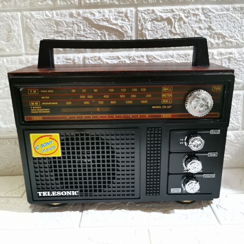 TELESONIC VINTAGE WOODEN RADIO FM MW JADUL KAYU ANTIK BISA COLOK KABEL LISTRIK AC PAKAI BATERAI DC