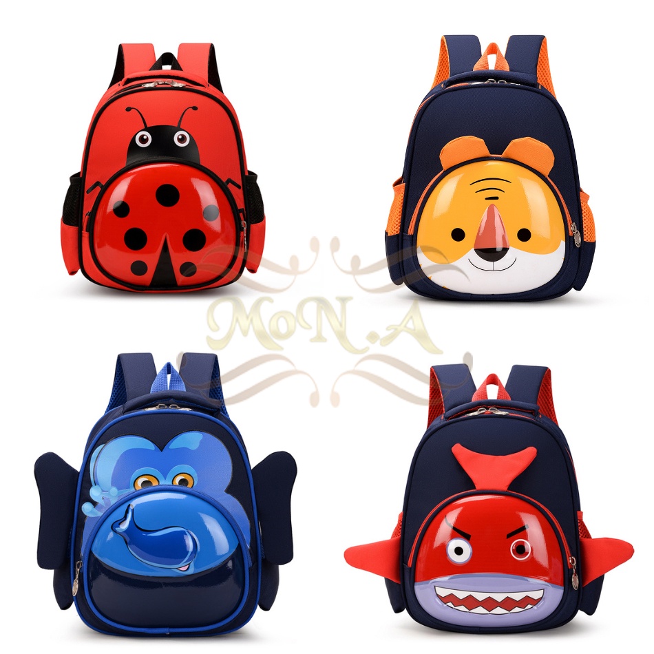 [MONA] Tas Ransel Anak Sekolah PG/PAUD  lucu keren Cowok motif timbul karakter kartun hewan 3 Dimensi Kualitas Import Premium -M0178