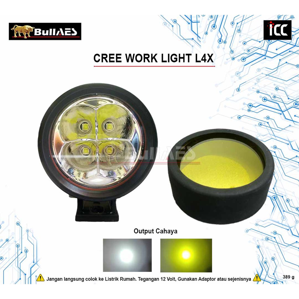 Lampu sorot L4X  Led Cree 40 watt FREE SLIP ON KUNING MERK ICC V2043