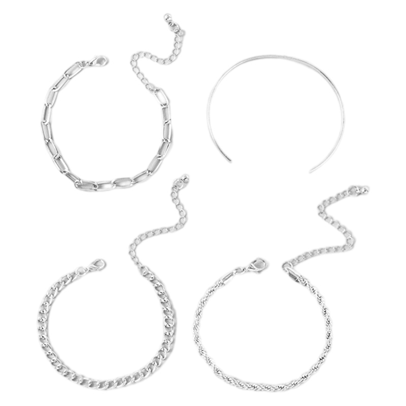 4pcs / Set Gelang Rantai Tebal Multilayer Untuk Wanita