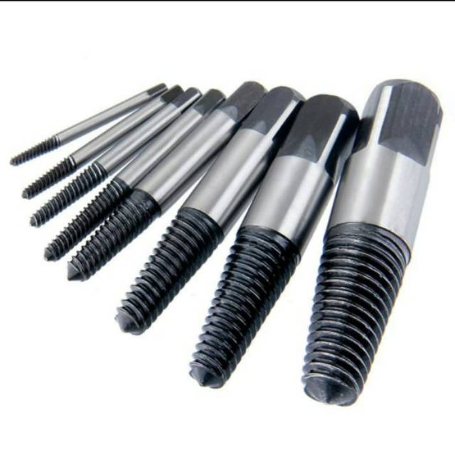 Pipe Tap Screw Extractor 8 Pcs Alat Pembuka Baut / Pipa Patah Remover Tool Kit Bahan Terbaik