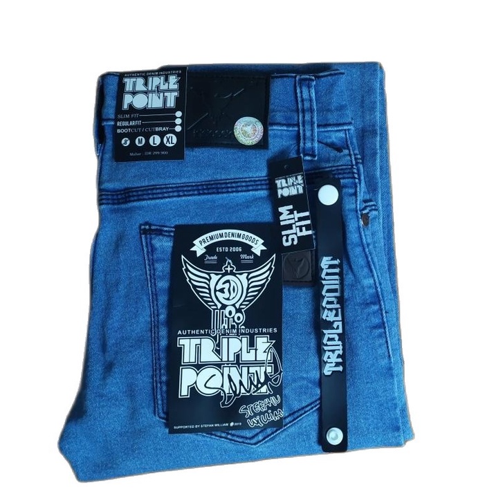 Celana Jeans Triple point original slimfit/skinny warna biru biobltz