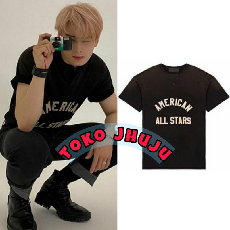 Baju Kaos Astro Cha Eun Woo style American All Stars Sablon Cream