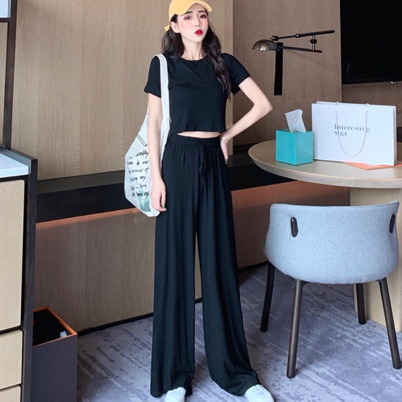 Crop Top + Cullote Wide Leg Pants One Set 1237 (S-XL)