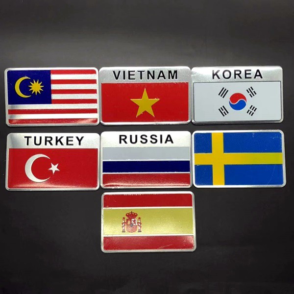 Tempelan Stiker Emblem BENDERA JEPANG KOREA RUSSIA SPANYOL VIETNAM TURKEY SWEDEN MALAYSIA Aluminium