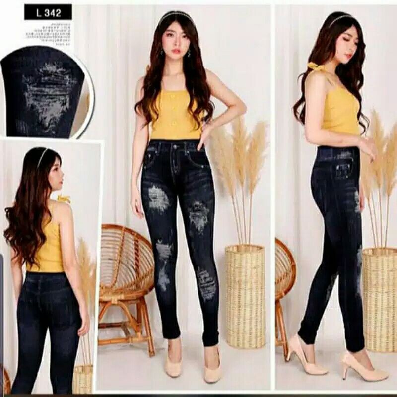 Legging Wanita/Legging Jeans import /Celana legging panjang sobek import