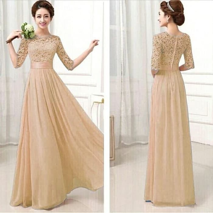 BRIDES MAID LONG DRESS BRUKAT MERAH / GAUN PESTA MERAH BRUKAT  Terusan