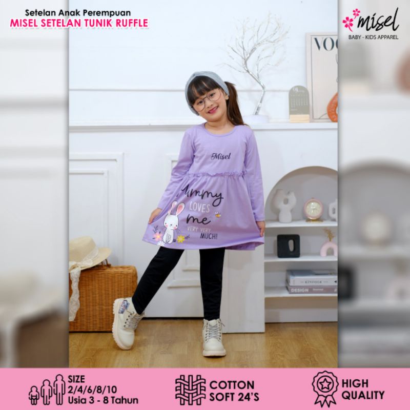 Setelan Misel Tunik Ruffle Original Kaos Anak Perempuan Super Premuim Best Seller