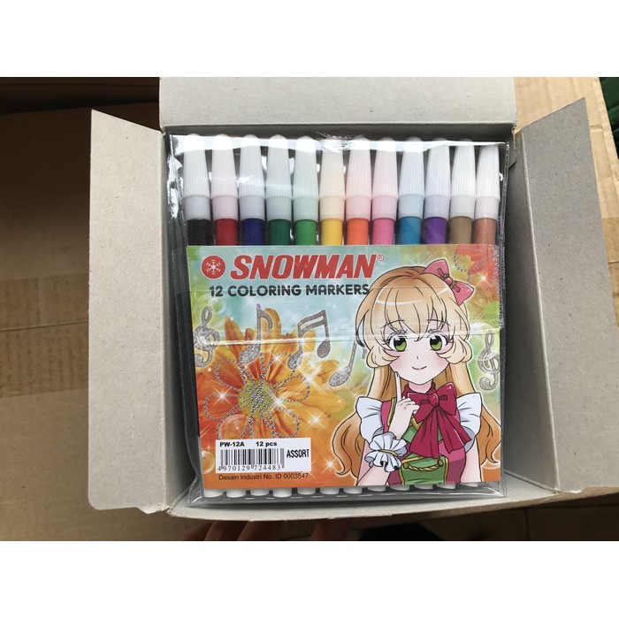 

spidol kecil snowman marker 12 warna - sign pen