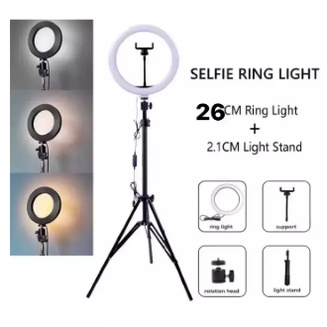 Ring Light 26cm + Tripod Panjang 2.1meter + Holder Hp Paket Komplit Untuk Tiktok Video - Acc Plus
