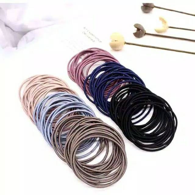 Ikat Rambut Headband Karet / Headband Rubber Elastis - Macaron, Isi 10 - 100 PCS, RAINBOW