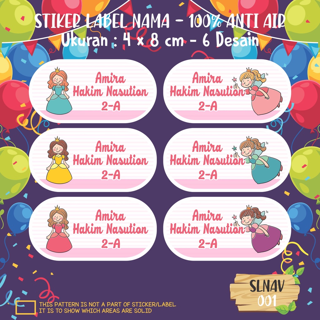 

sticker label nama anak kartun putri cute lucu princess girl boy balerina SLNAV 001
