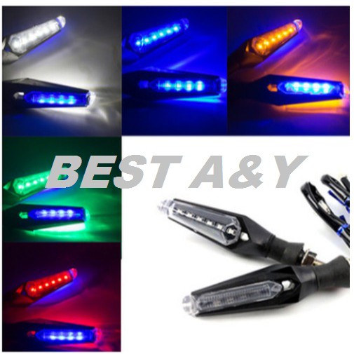 Lampu DRL 6 LED Utama Senja Sein Sen 2 Arah Motor Universal Waterproof Side Blinker Indicator 12V