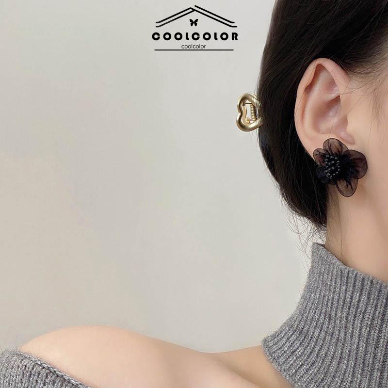 COD❤️1 Pasang anting bunga hitam Korea Musim Gugur Dingin Hitam Kasa Retro Gaya Cina  Anting Tusuk Motif Vintage Fashion Impor Murah Wanita Aksesoris