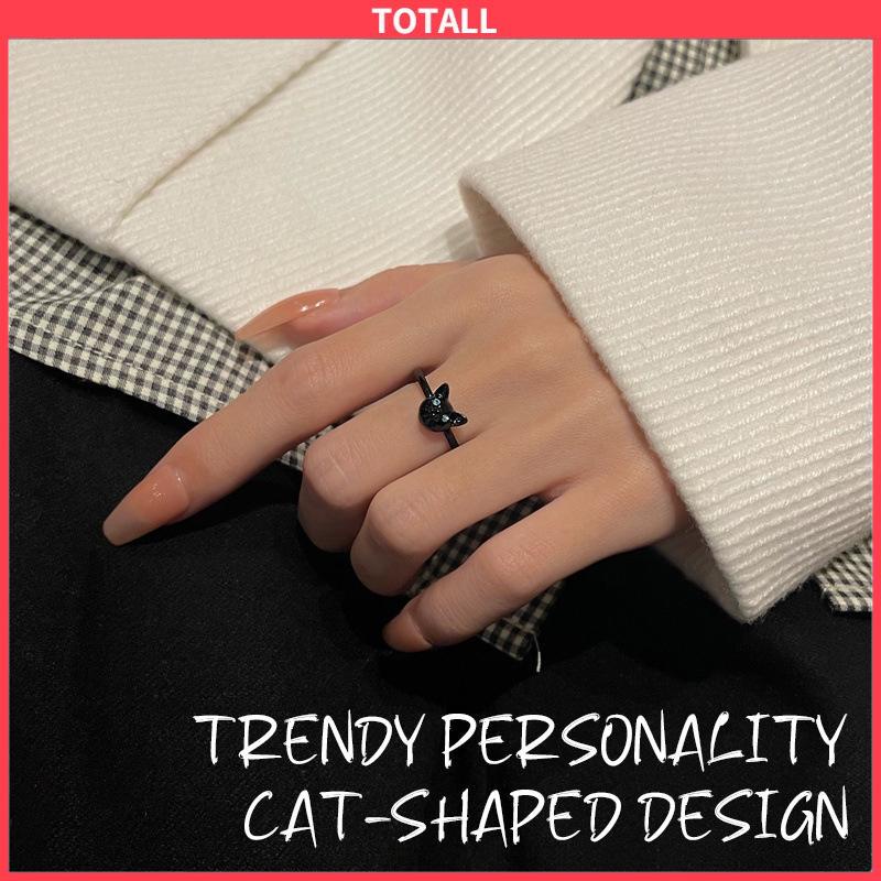 COD Cincin Kucing Hitam Wanita Trendi Desain Niche Cincin Jari Telunjuk Fashion Kepribadian Cincin-Totall