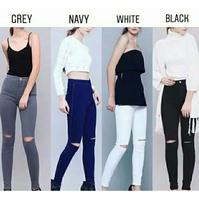 Ripped HW celana jeans Highwaist Hitam sobek Lutut 2