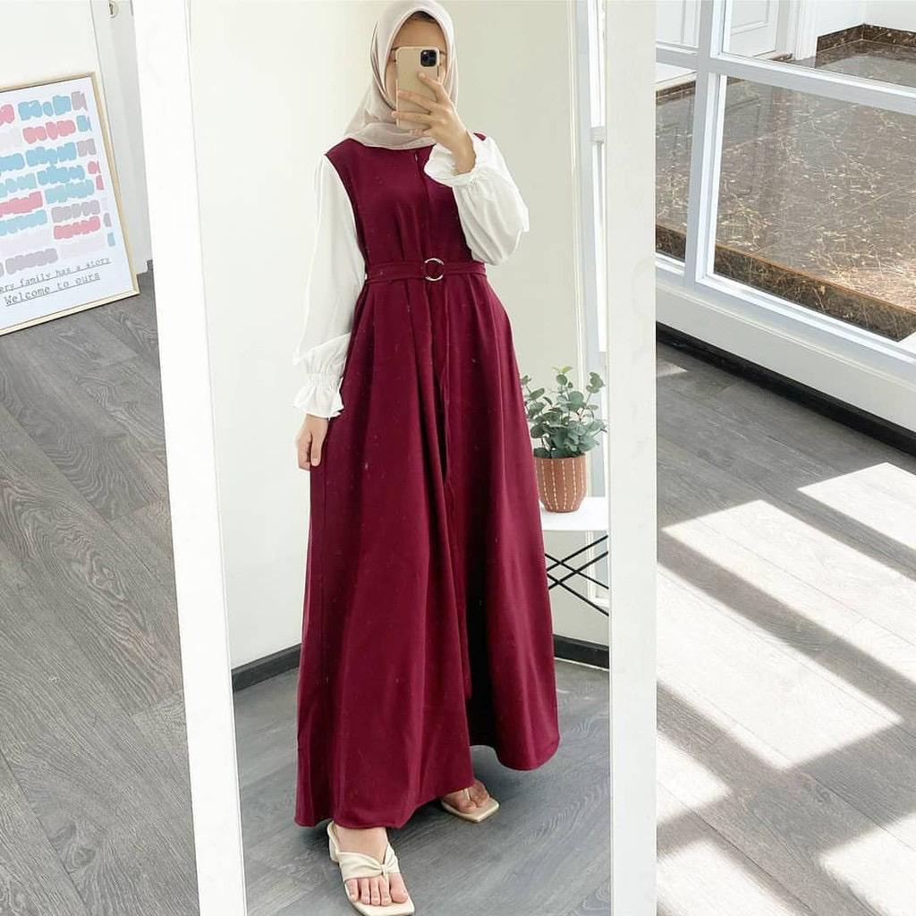 TUNEECA | S M L XL XXL XXXL 5L| Maxi Dress Baju Gamis SyariJumbo Polos Wanita Muslim BigSize Bahan Ity Mango Crepe-4